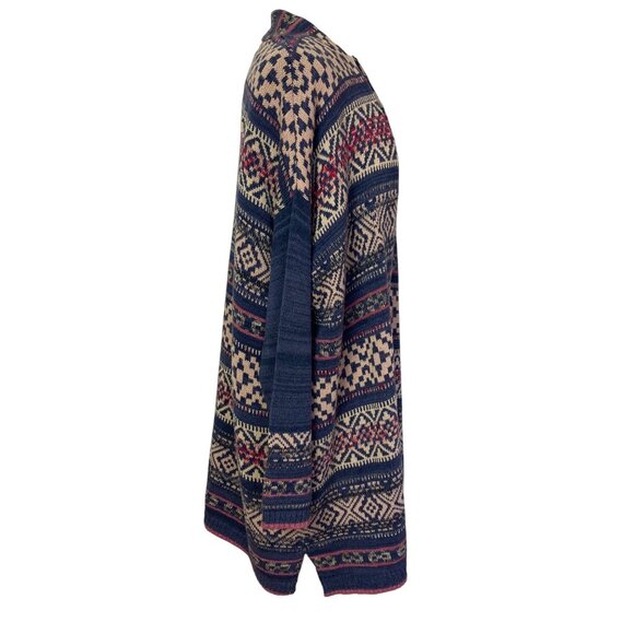 Chaps Open Front Long Cardigan Duster Plus Size 1X Southwest Print Blue Cotton - Picture 3 of 8